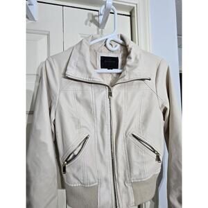 Miss London Black Label Lined FAUX Leather Bomber Biker Jacket Sz Small READ